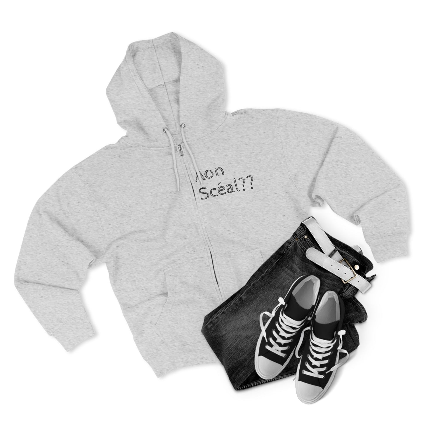 Aon Scéal?? What's the story?? Unisex Zip Hoodie with Design